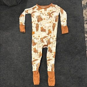 Little Sleepies Cream and Rust Bear Print Footie Pajamas